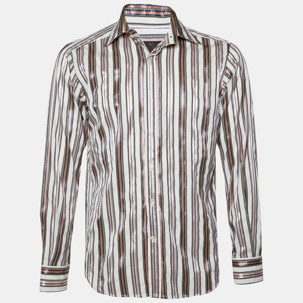 Etro White Striped Detail Cotton Blend Shirt S Etro White Striped Detail Cotton Blend Shirt S