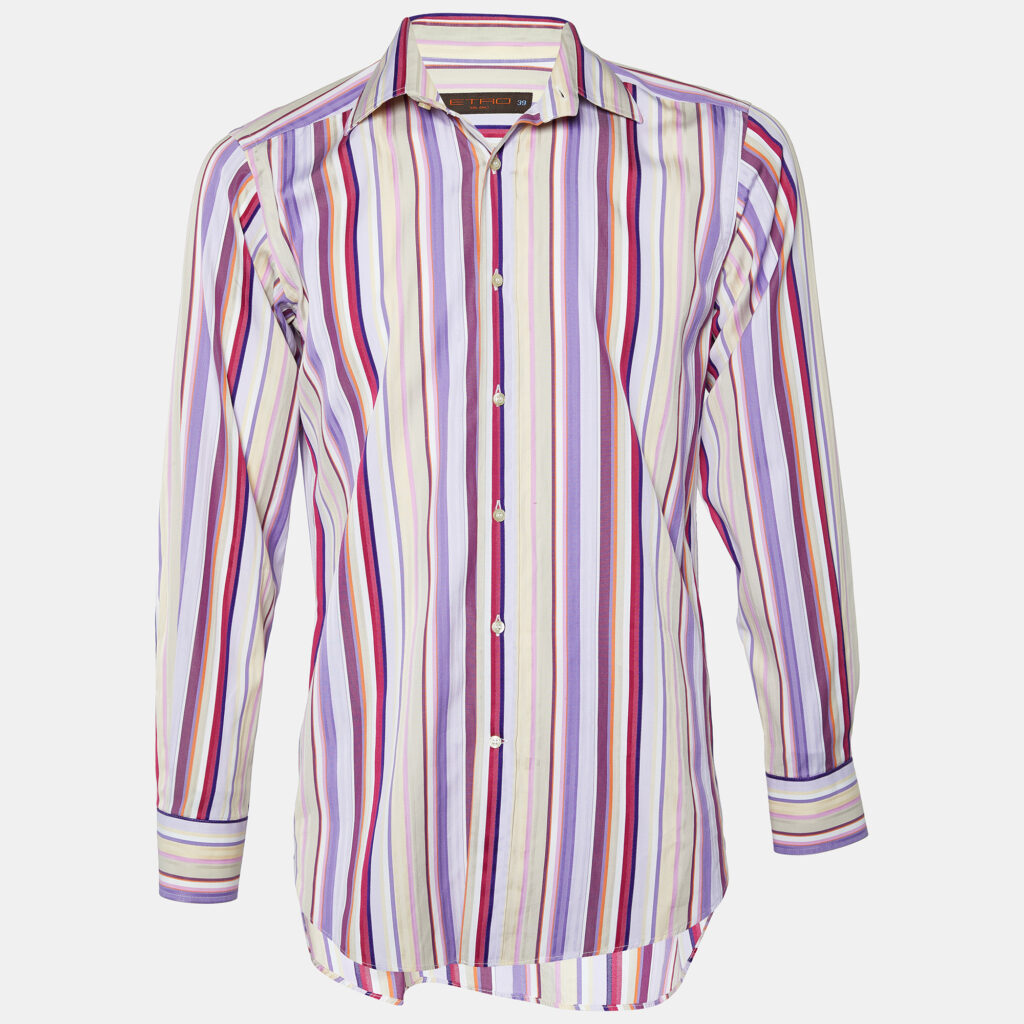 Etro Multicolor Printed Cotton Striped Button Front Shirt M Etro Multicolor Printed Cotton Striped Button Front Shirt M