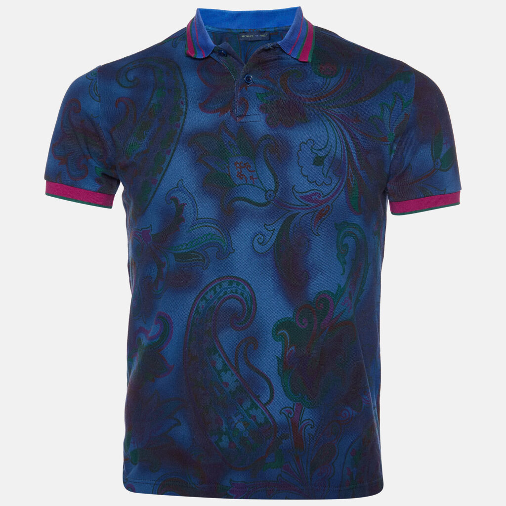 Etro Dark Blue Paisley Print Cotton Pique Polo T-Shirt M Etro Dark Blue Paisley Print Cotton Pique Polo T-Shirt M