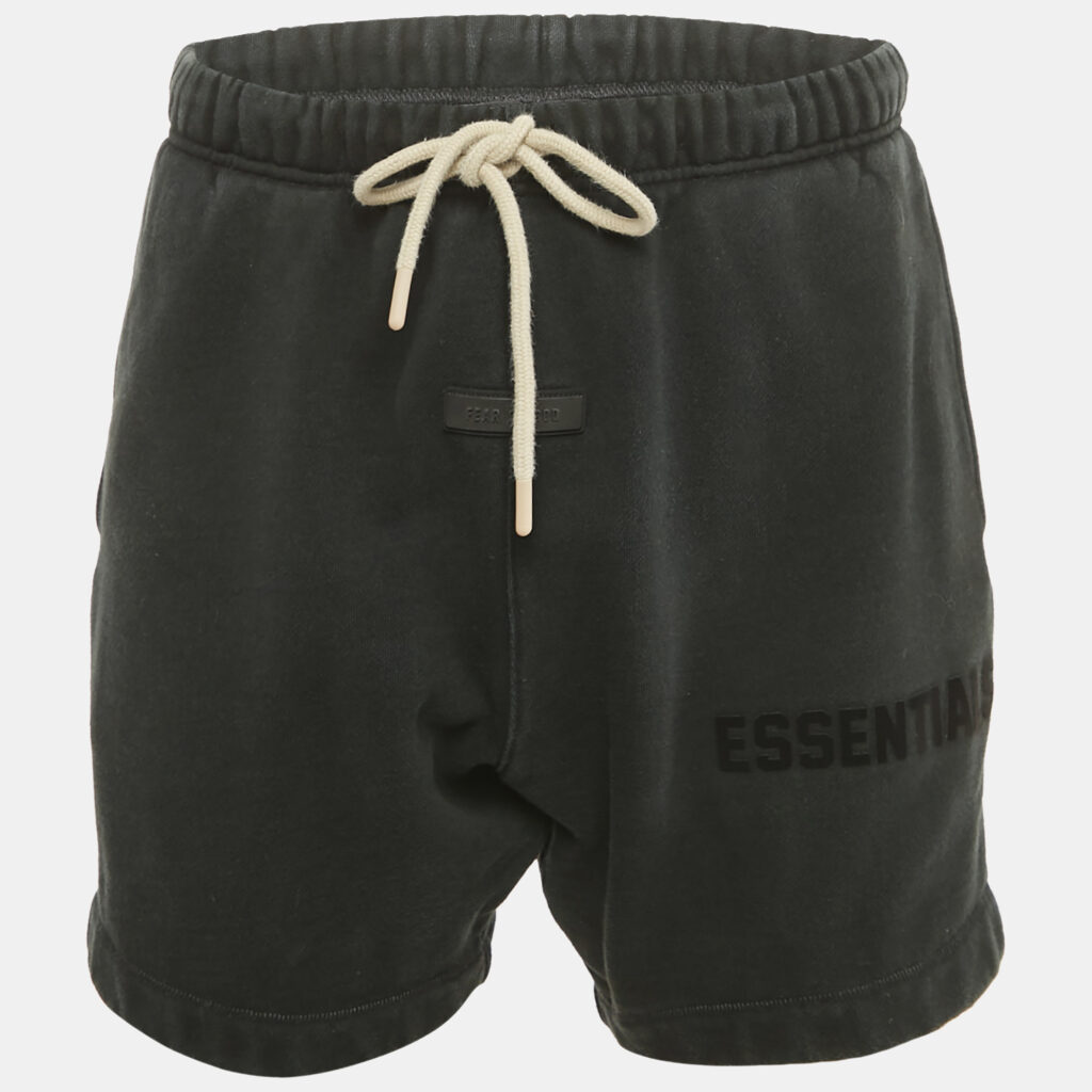 Fear of God Essentials Black Logo Applique Cotton Blend Drawstring Shorts XS