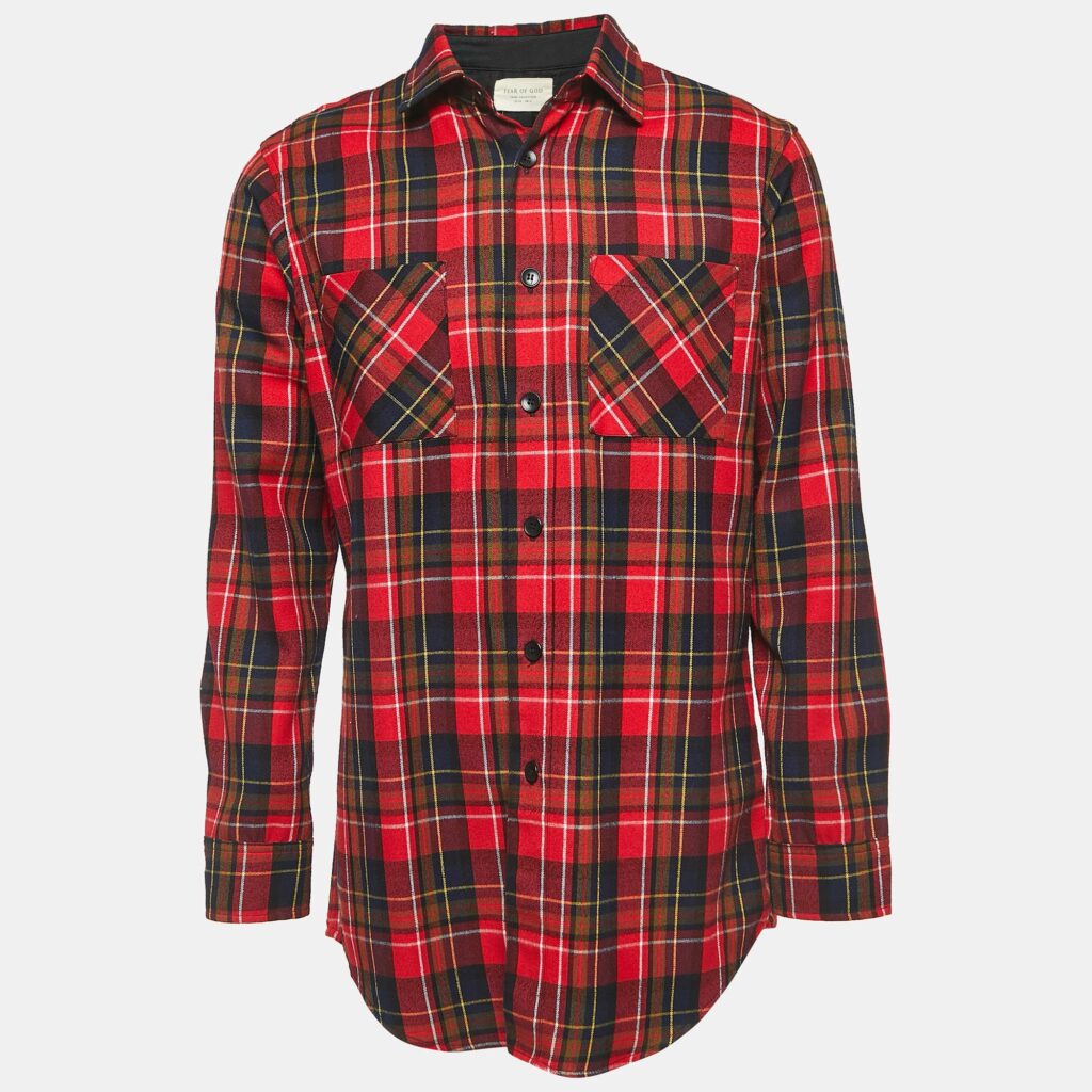 Fear of God Red Plaid Cotton Button Front Full Sleeve Shirt L