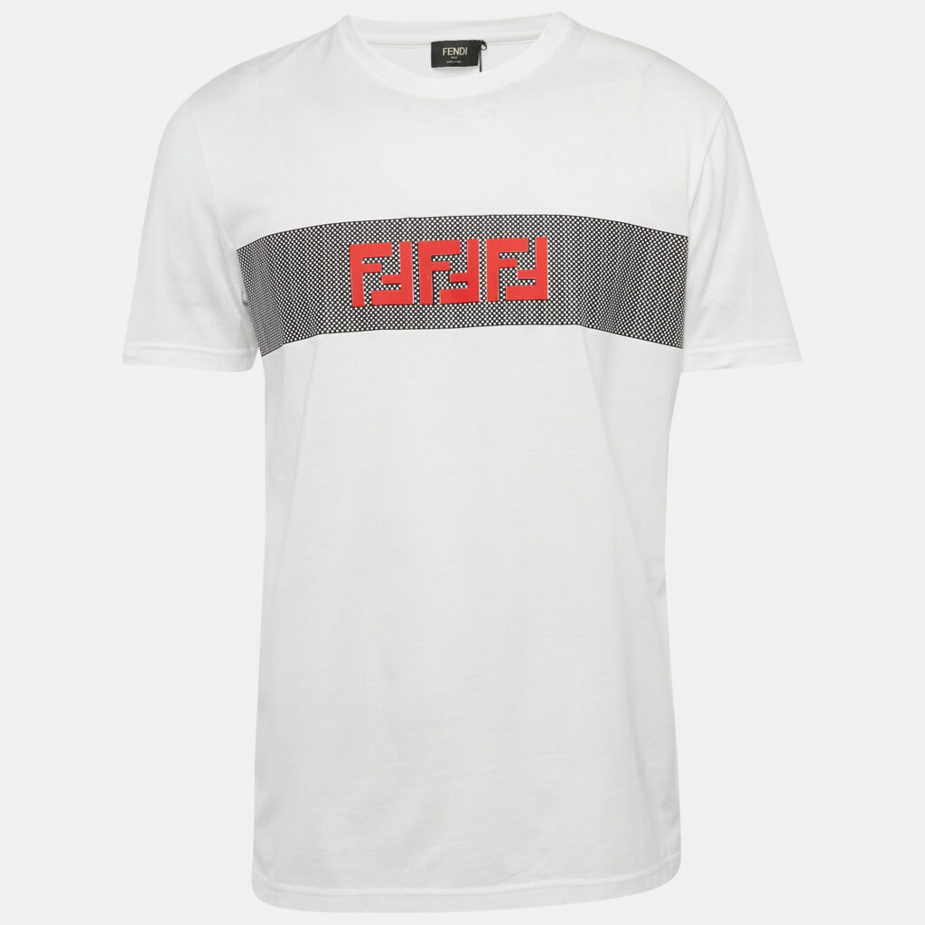 luxury-men-fendi-new-clothes-p1221446-003-1.jpg Fendi White FF Logo Applique Cotton T-Shirt XL
