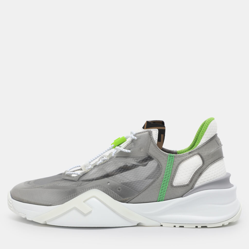 Fendi Grey/Green Fabric and Rubber Flow Low Top Sneakers Size 44 Fendi Grey/Green Fabric and Rubber Flow Low Top Sneakers Size 44