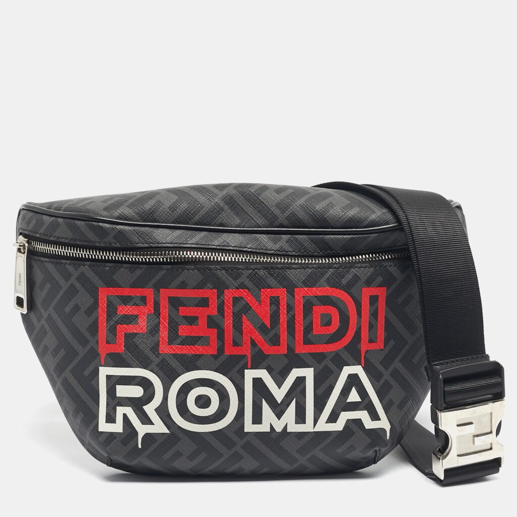 Fendi Black/Grey FF Coated Canvas Logo Print Belt Bag