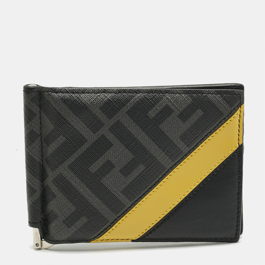 Fendi Black/Yellow Zucca Coated Canvas and Leather Diagonal Card Case