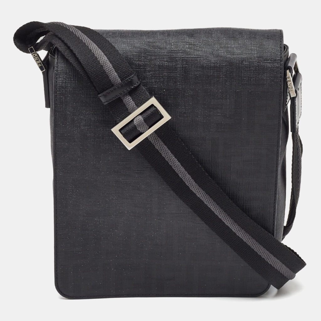 Fendi Black Zucca Coated Canvas Flap Messenger Bag Fendi Black Zucca Coated Canvas Flap Messenger Bag