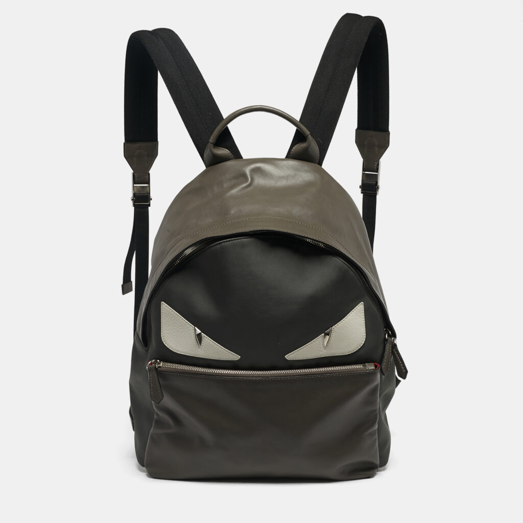 Fendi Grey/Black Leather and Nylon Dolce Monster Eyes Rounded Backpack Fendi Grey/Black Leather and Nylon Dolce Monster Eyes Rounded Backpack
