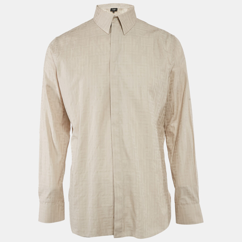 Fendi Beige Zucca Jacquard Button Front Shirt XL Fendi Beige Zucca Jacquard Button Front Shirt XL