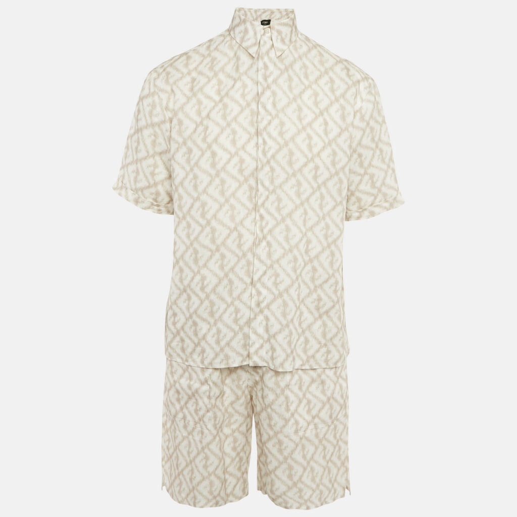 Fendi White Print Linen Shirt and Shorts Set S/M Fendi White Print Linen Shirt and Shorts Set S/M