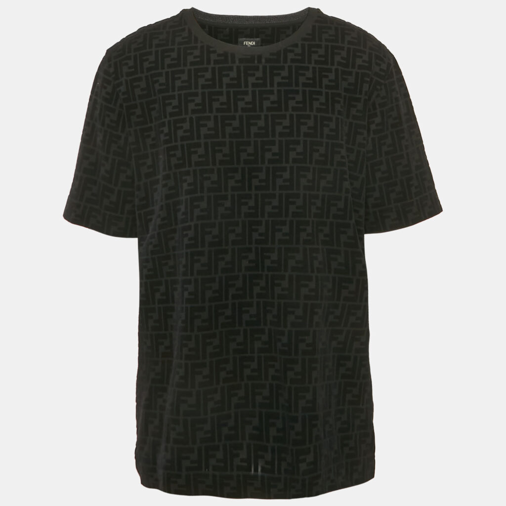 Fendi Black Zucca Flocked Jersey Crew Neck T-Shirt XL