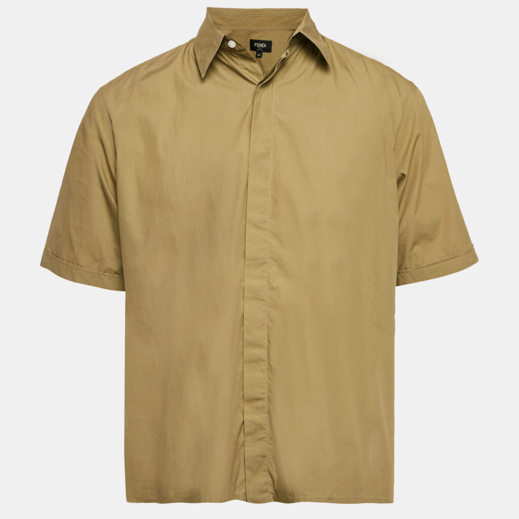 Fendi Olive Green Cotton Short Sleeve Shirt M