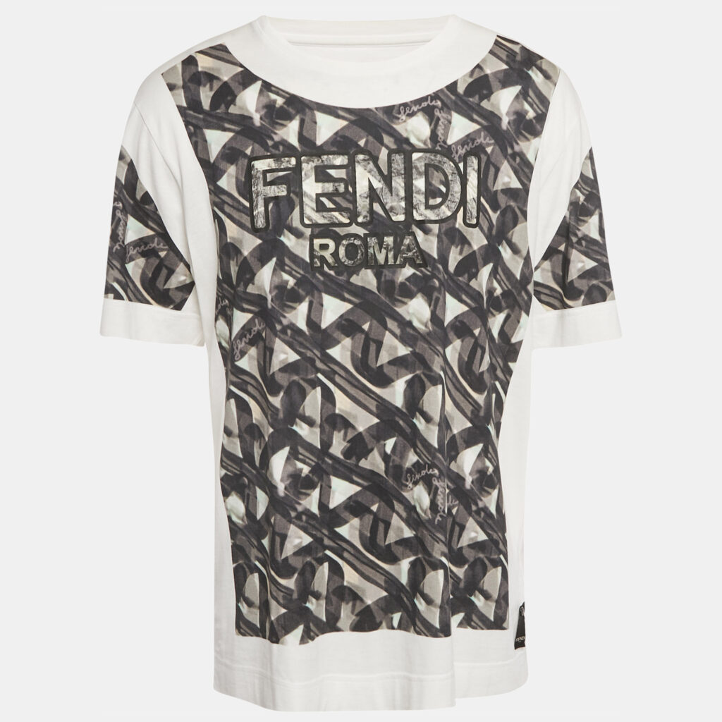 Fendi White Printed Jersey Crewneck T-Shirt L