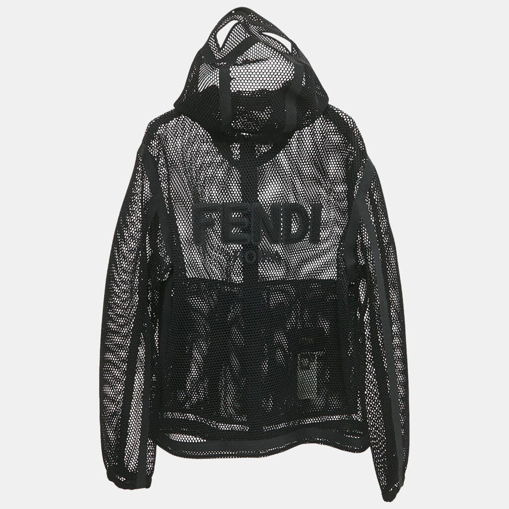 Fendi Black Logo Mesh Hooded Jacket XL