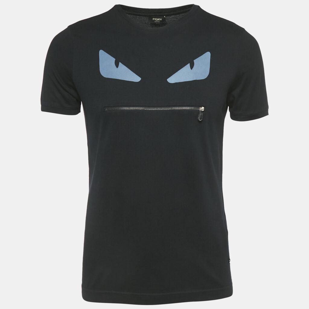 Fendi Black Monster Bug Zipper Detail Cotton T-Shirt M