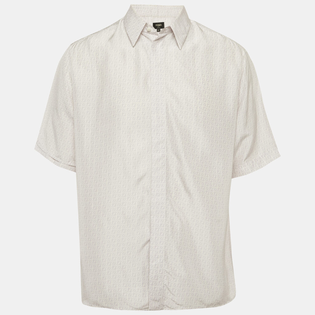 Fendi White Logo Print Silk Shirt XL Fendi White Logo Print Silk Shirt XL