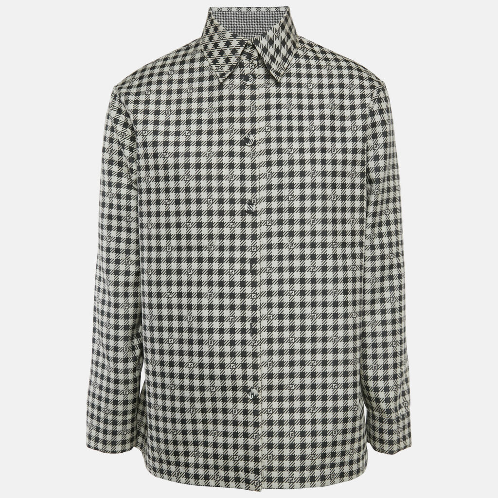 Fendi Black/White FF Houndstooth Synthetic Reversible Jacket L Fendi Black/White FF Houndstooth Synthetic Reversible Jacket L