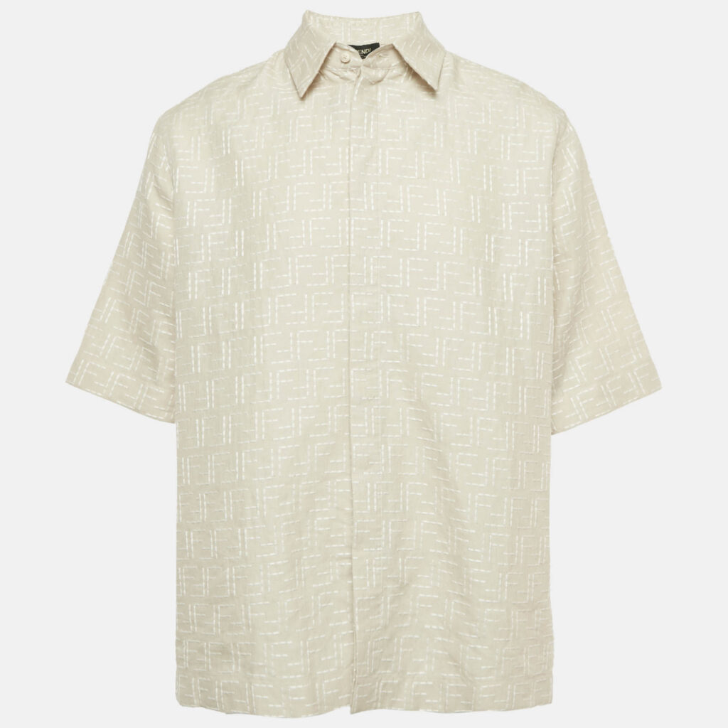 Fendi Beige FF Jacquard Linen Oversize Shirt L Fendi Beige FF Jacquard Linen Oversize Shirt L