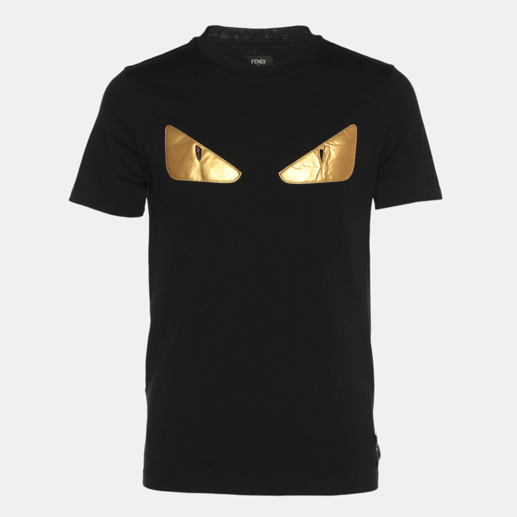 Fendi Black Cotton Monster Eye Patch Detail Crewneck T-Shirt S Fendi Black Cotton Monster Eye Patch Detail Crewneck T-Shirt S