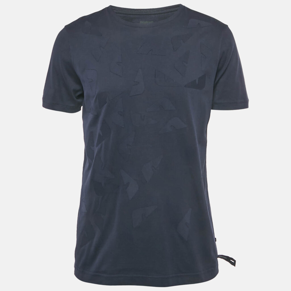 Fendi Blue Applique Cotton Crew Neck T-Shirt M