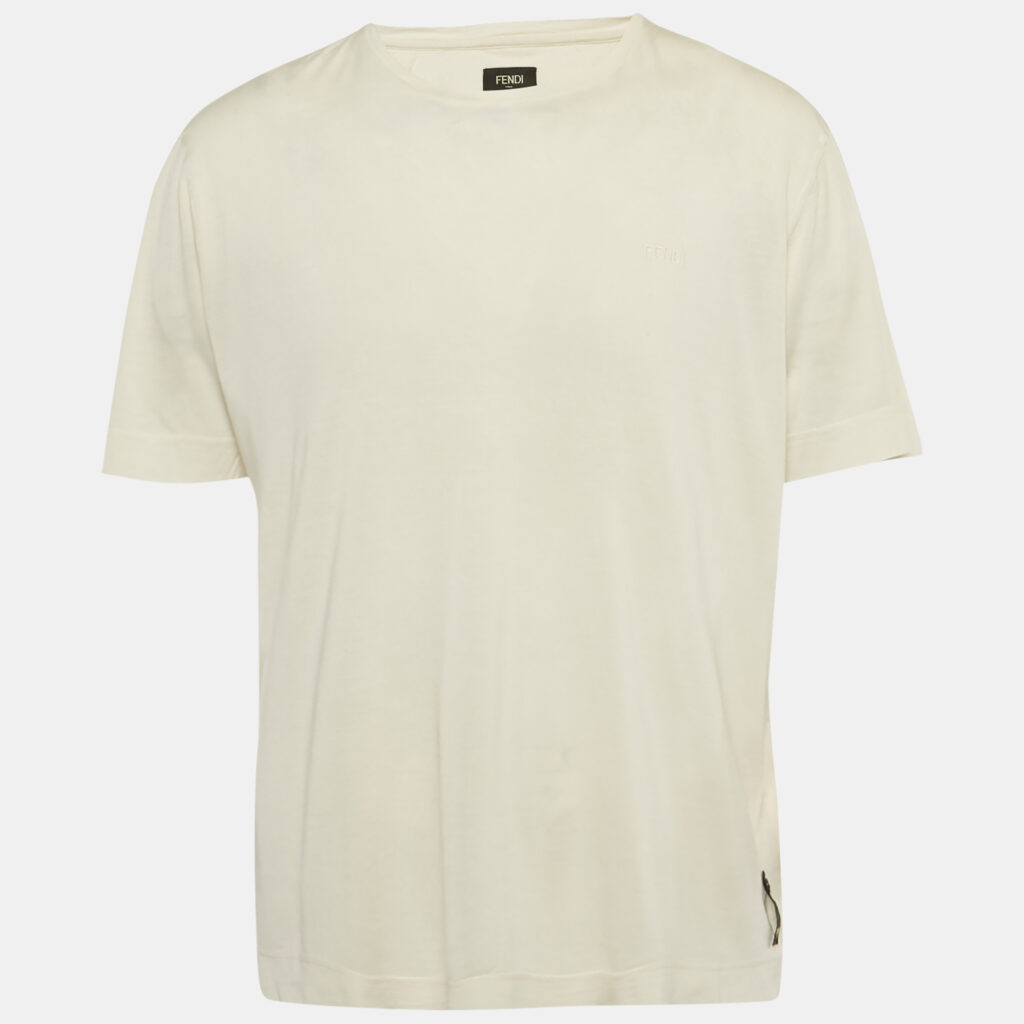 luxury-men-fendi-used-clothes-p1244804-004-1.jpg Fendi Cream Logo Embroidered Jersey T-Shirt L