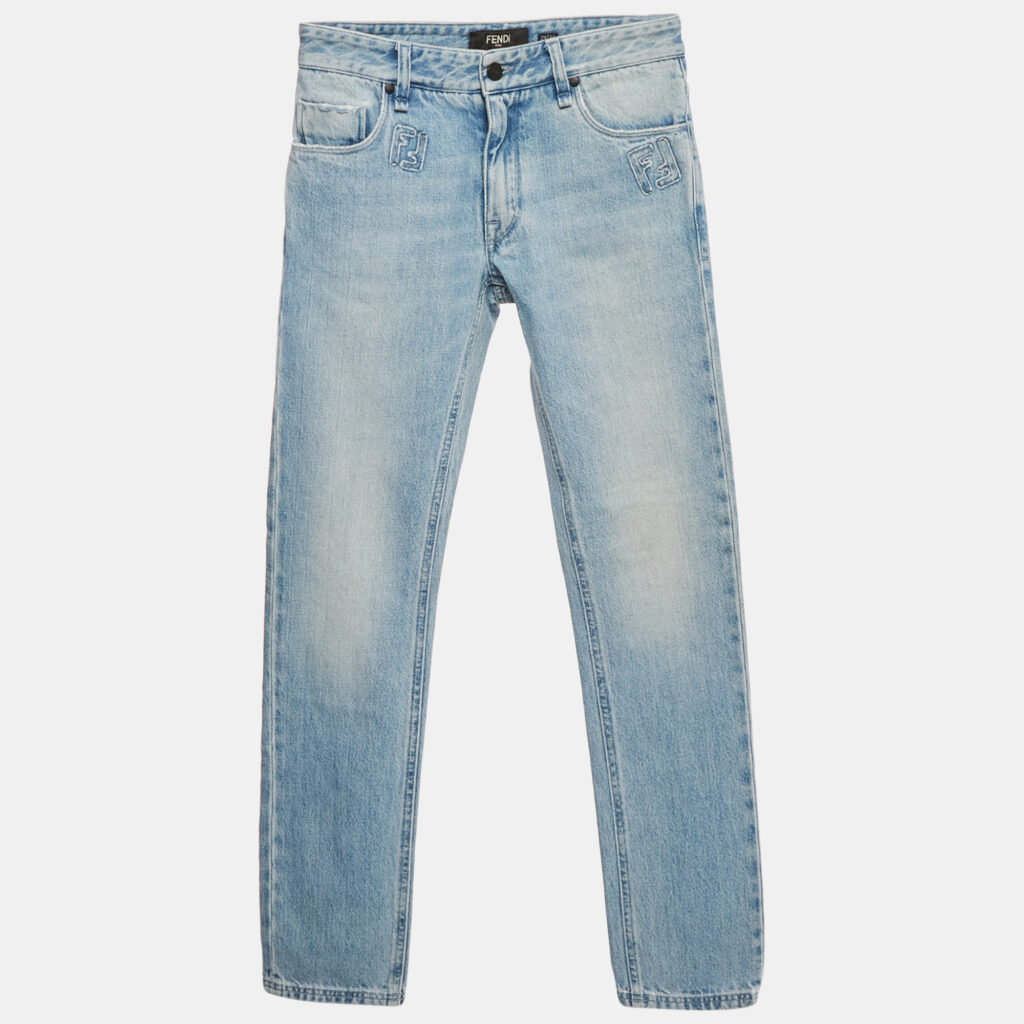Fendi Blue Zucca Applique Denim Slim Fit Jeans S/Waist 29" Fendi Blue Zucca Applique Denim Slim Fit Jeans S/Waist 29"