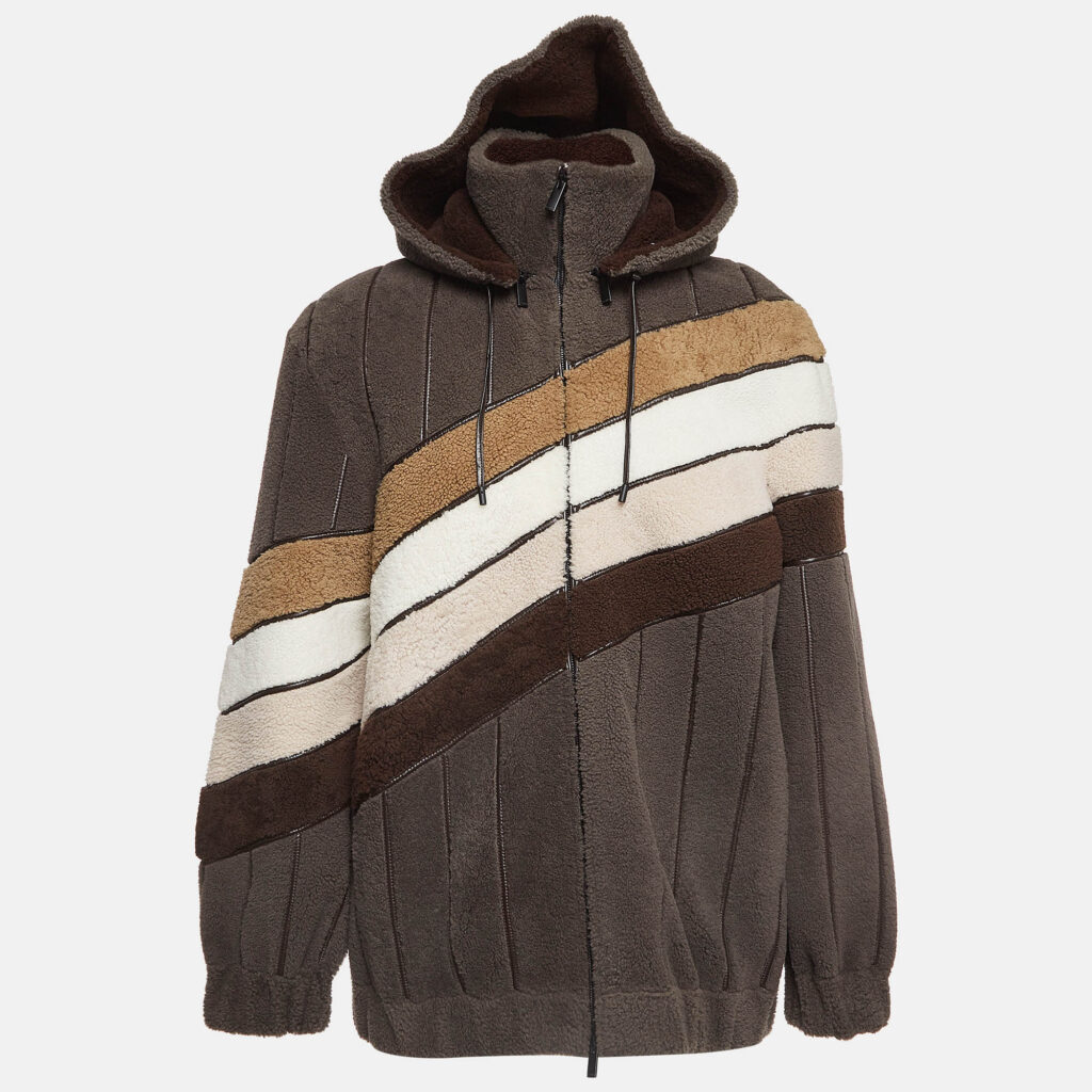 Fendi Multicolor Wool and Leather Detachable Hood Bomber Jacket M Fendi Multicolor Wool and Leather Detachable Hood Bomber Jacket M