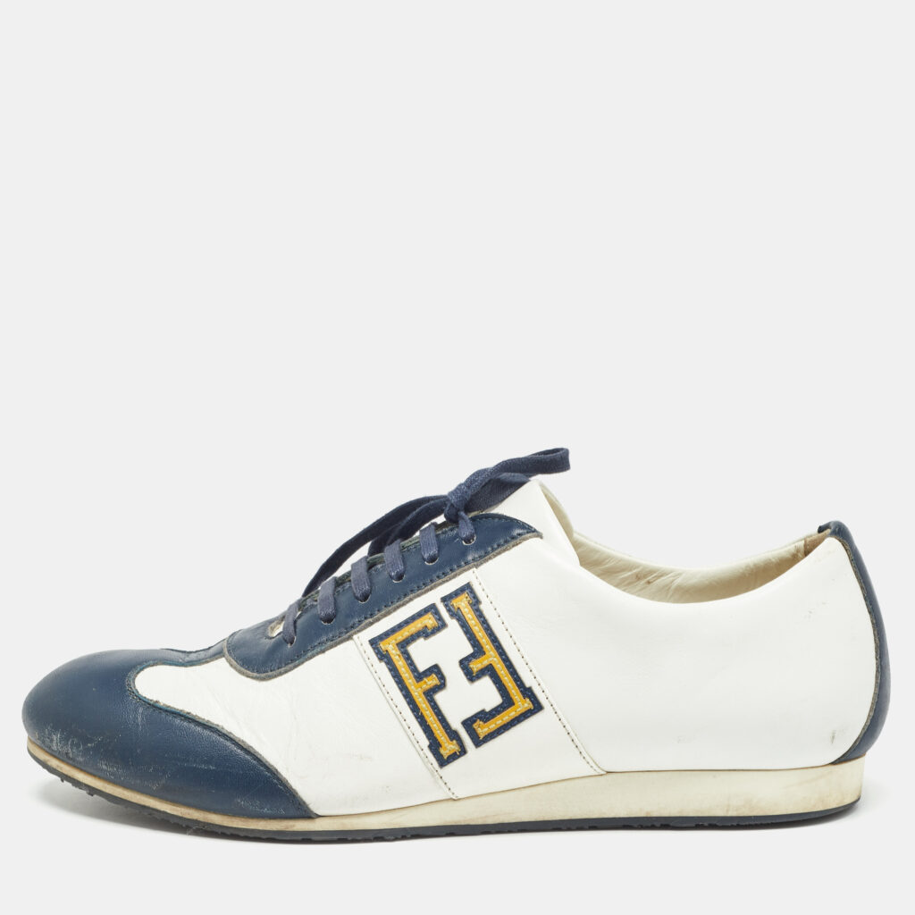 Fendi Blue/White Leather FF Logo Low Top Sneakers Size 44 Fendi Blue/White Leather FF Logo Low Top Sneakers Size 44