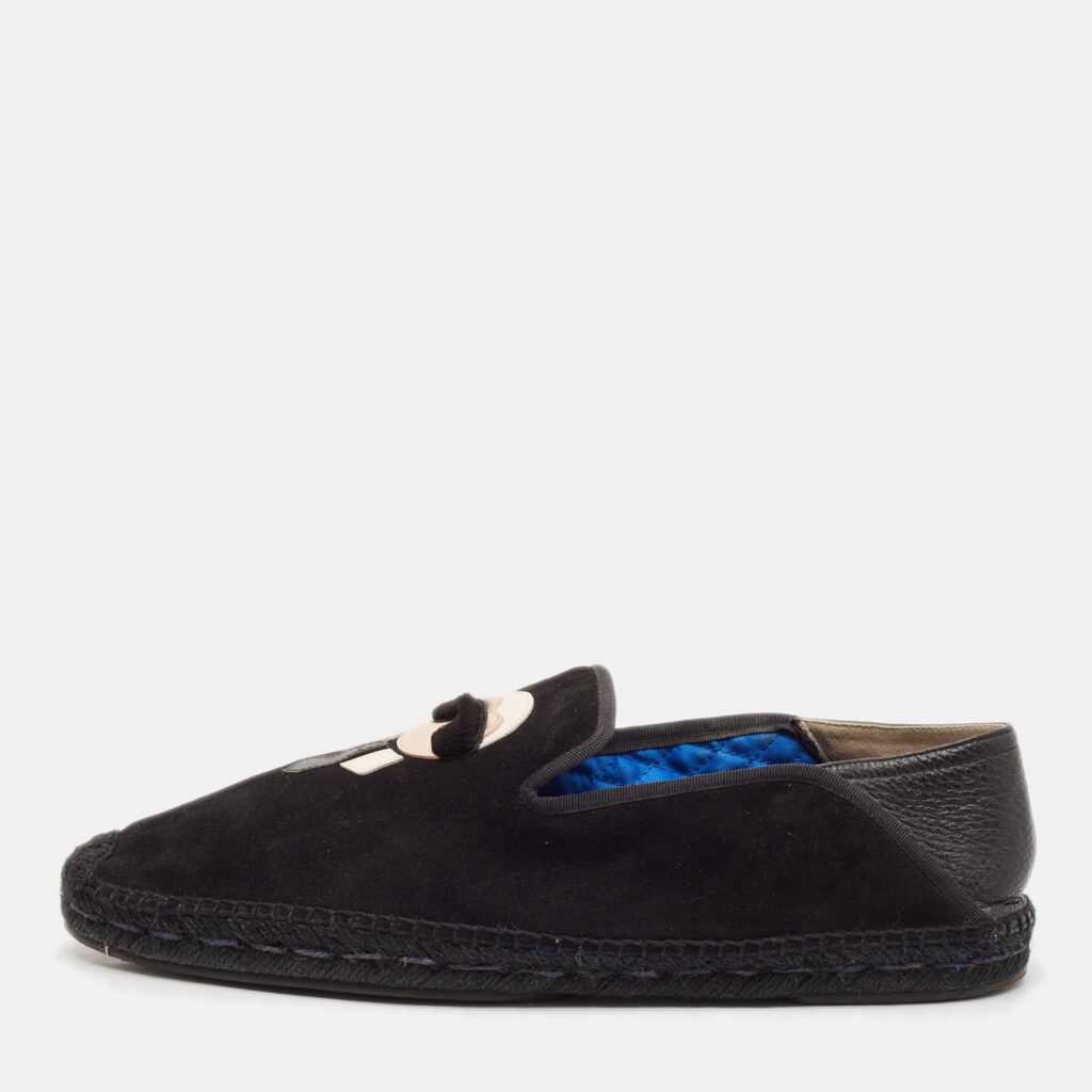 Fendi Black Suede Karlito Slip On Espadrille Flats Size 44