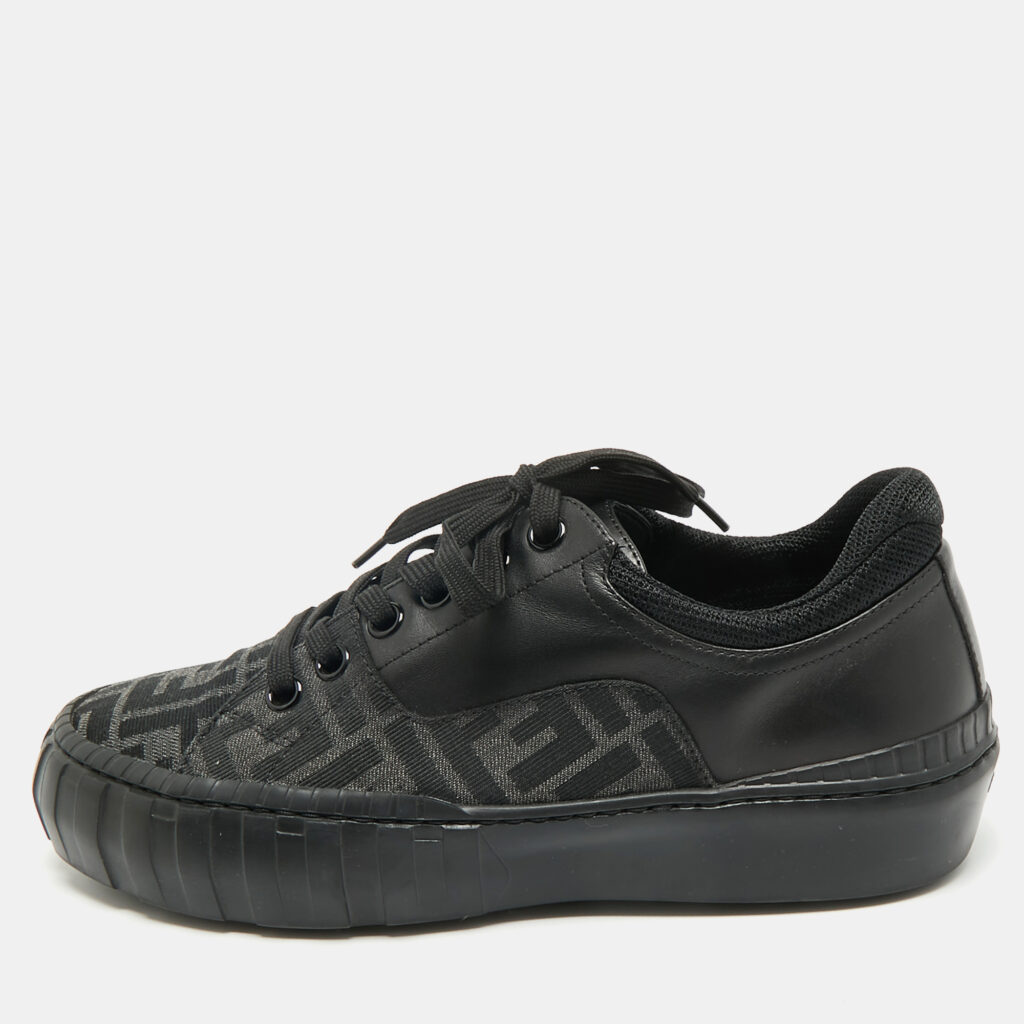 Fendi Black Zucca Fabric and Leather Low Top Sneakers Size 40 Fendi Black Zucca Fabric and Leather Low Top Sneakers Size 40