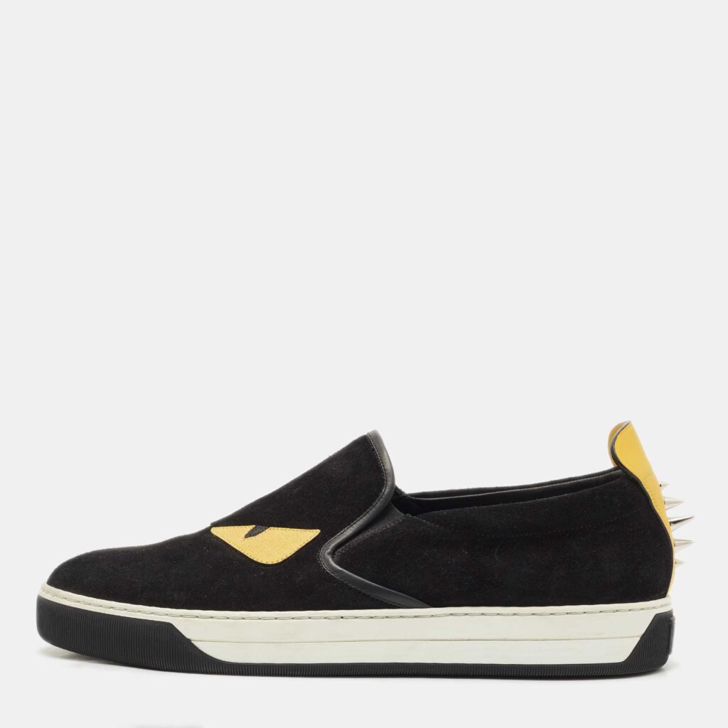 Fendi Black Suede and Leather Monster Eyes Slip On Sneakers Size 42 Fendi Black Suede and Leather Monster Eyes Slip On Sneakers Size 42