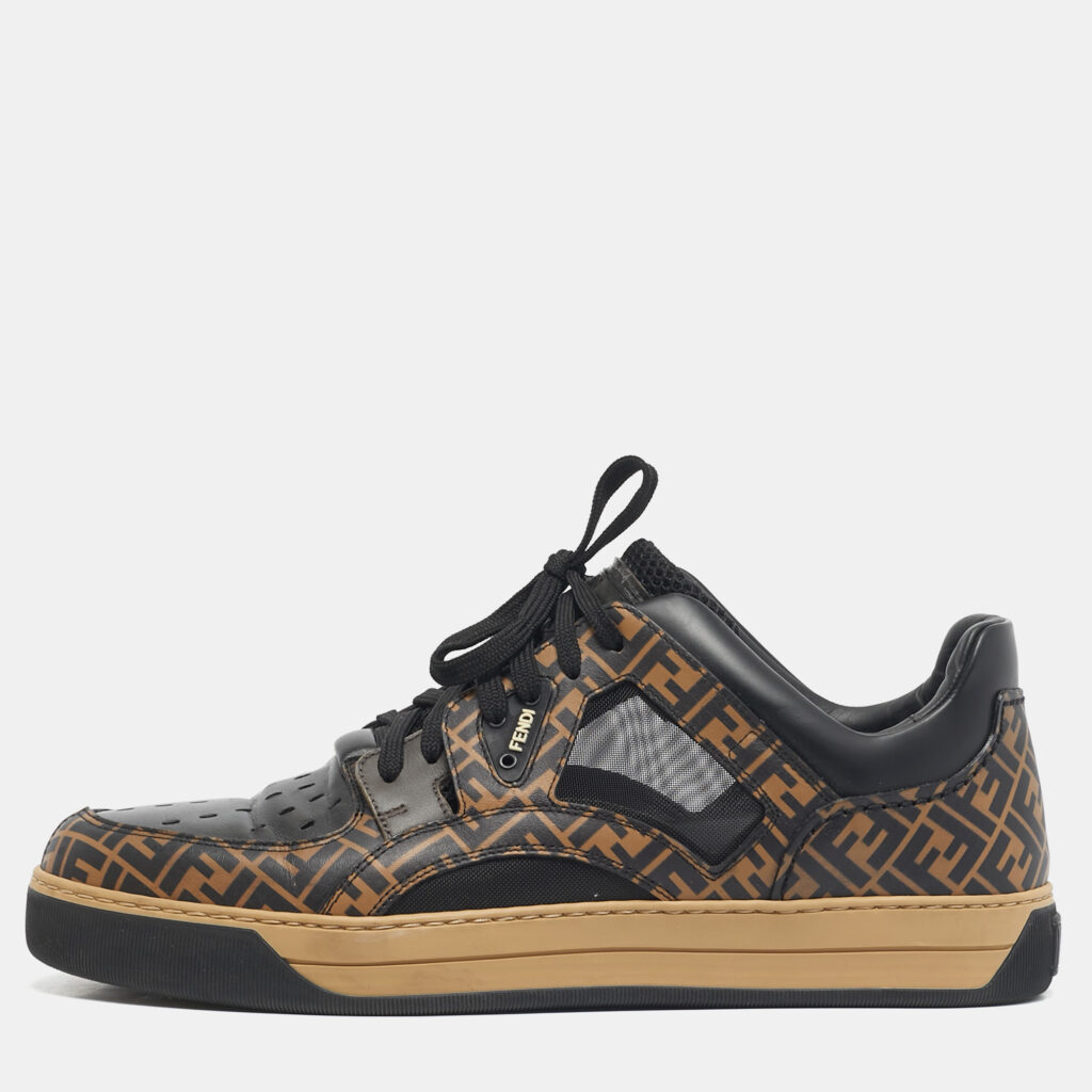 Fendi Black/Brown FF Leather and Mesh Lace Up Sneakers Size 41 Fendi Black/Brown FF Leather and Mesh Lace Up Sneakers Size 41
