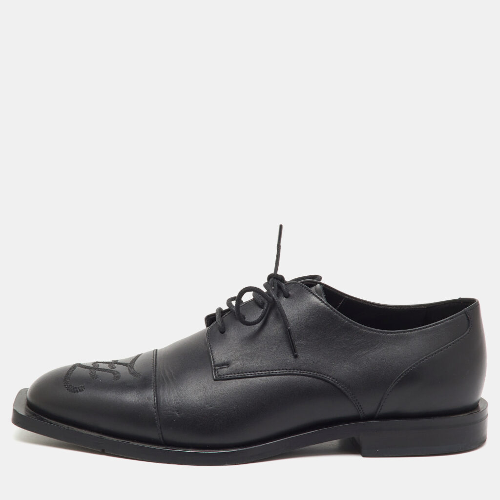 Fendi Black Leather FF Karligraphy Lace Up Derby Size 41