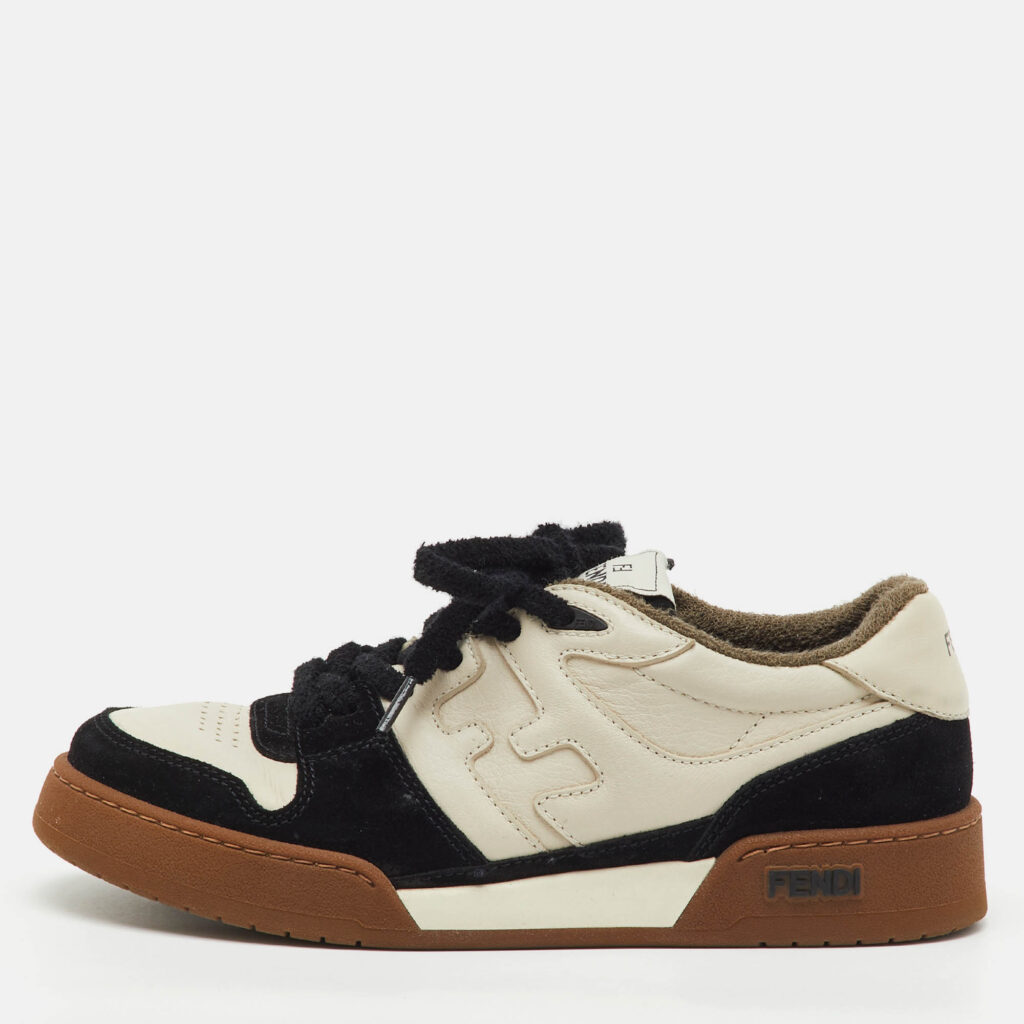 Fendi Off White/Black Leather and Suede Match Lace Up Sneakers Size 40 Fendi Off White/Black Leather and Suede Match Lace Up Sneakers Size 40