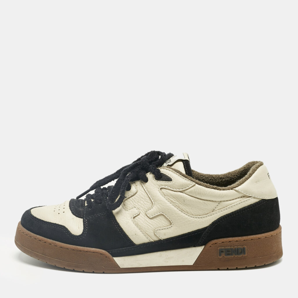 Fendi Cream/Black Leather and Suede Low Top Sneakers Size 43 Fendi Cream/Black Leather and Suede Low Top Sneakers Size 43