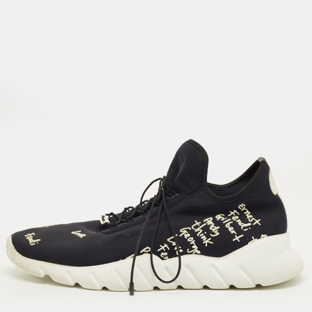 Fendi Black/White Neopene and Knit Fabric Printed Low Top Sneakers Size 43 Fendi Black/White Neopene and Knit Fabric Printed Low Top Sneakers Size 43