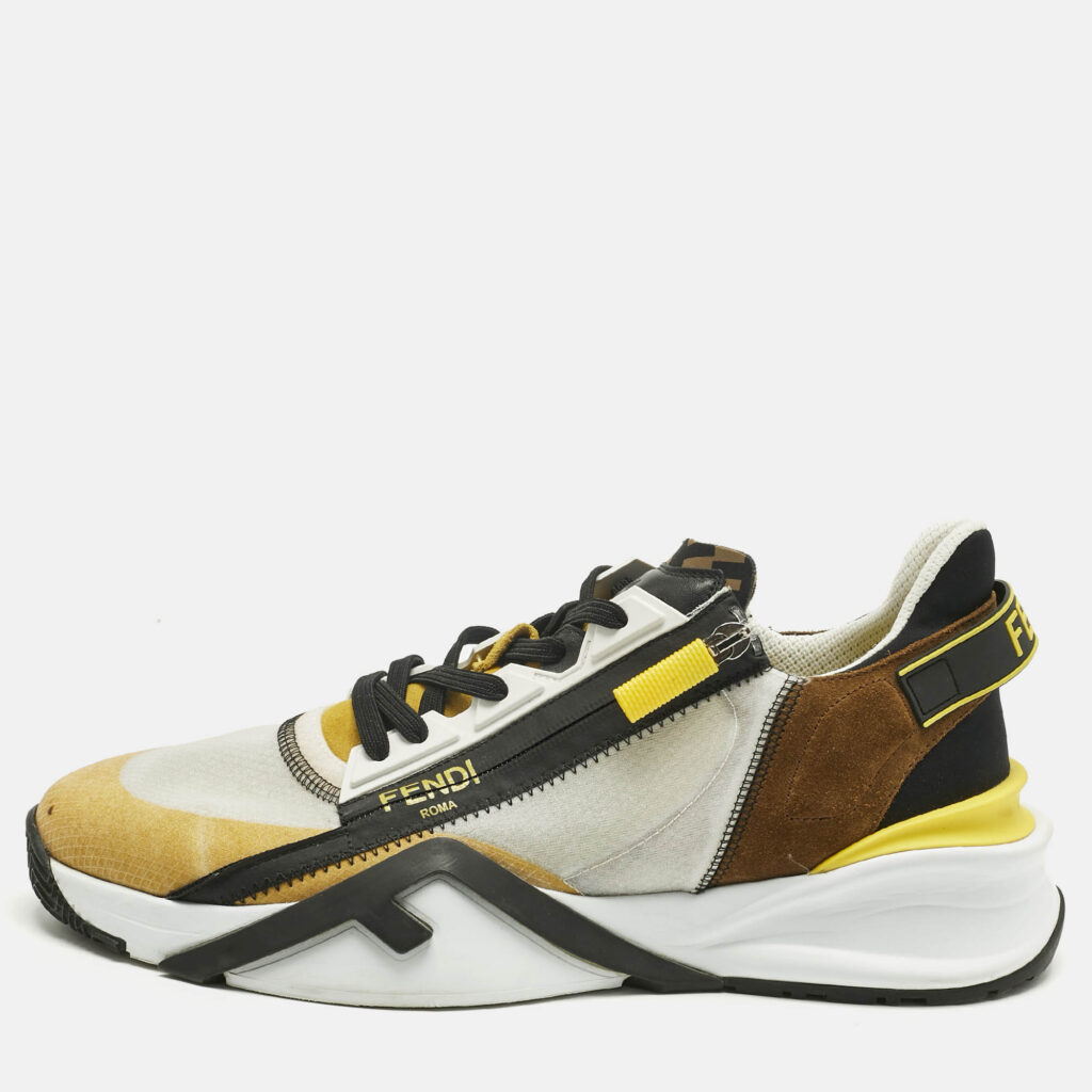 Fendi Multicolor Fabric and Leather Flow Lace Up Sneakers Size 45 Fendi Multicolor Fabric and Leather Flow Lace Up Sneakers Size 45
