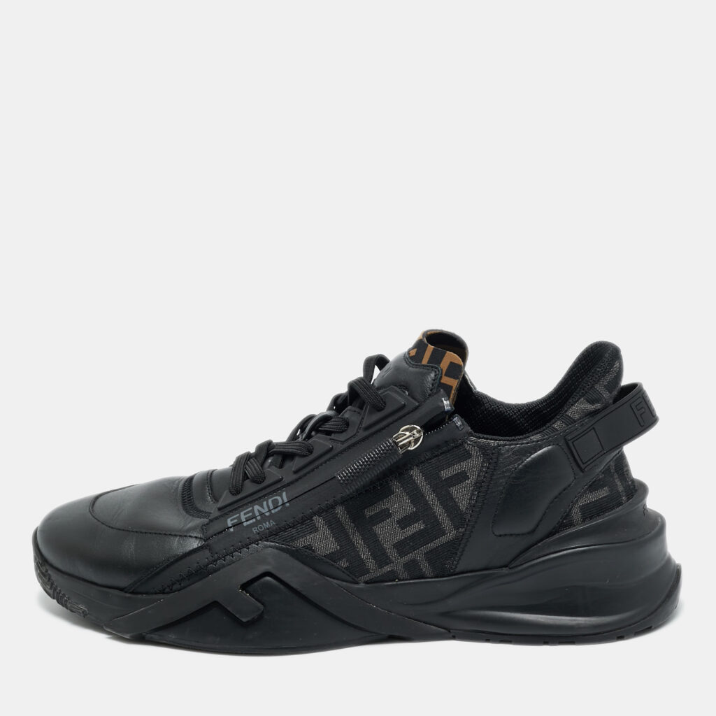Fendi Black/Grey Zucca Canvas Fabric and Leather Flow Sneakers Size 43