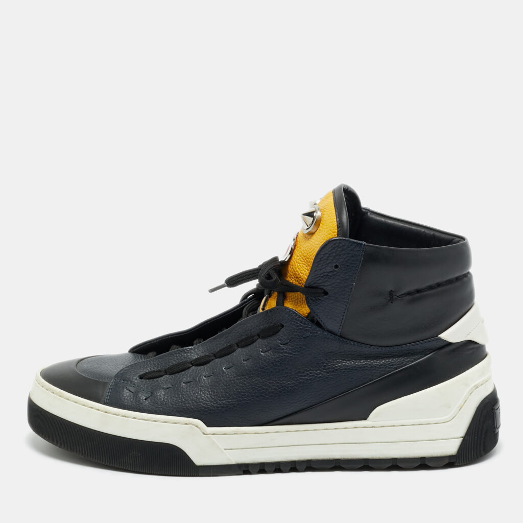 luxury-men-fendi-used-shoes-p1248348-001-1.jpg Fendi Size 44.5 Multicolor Leather Funny Face Studded High Top Sneakers