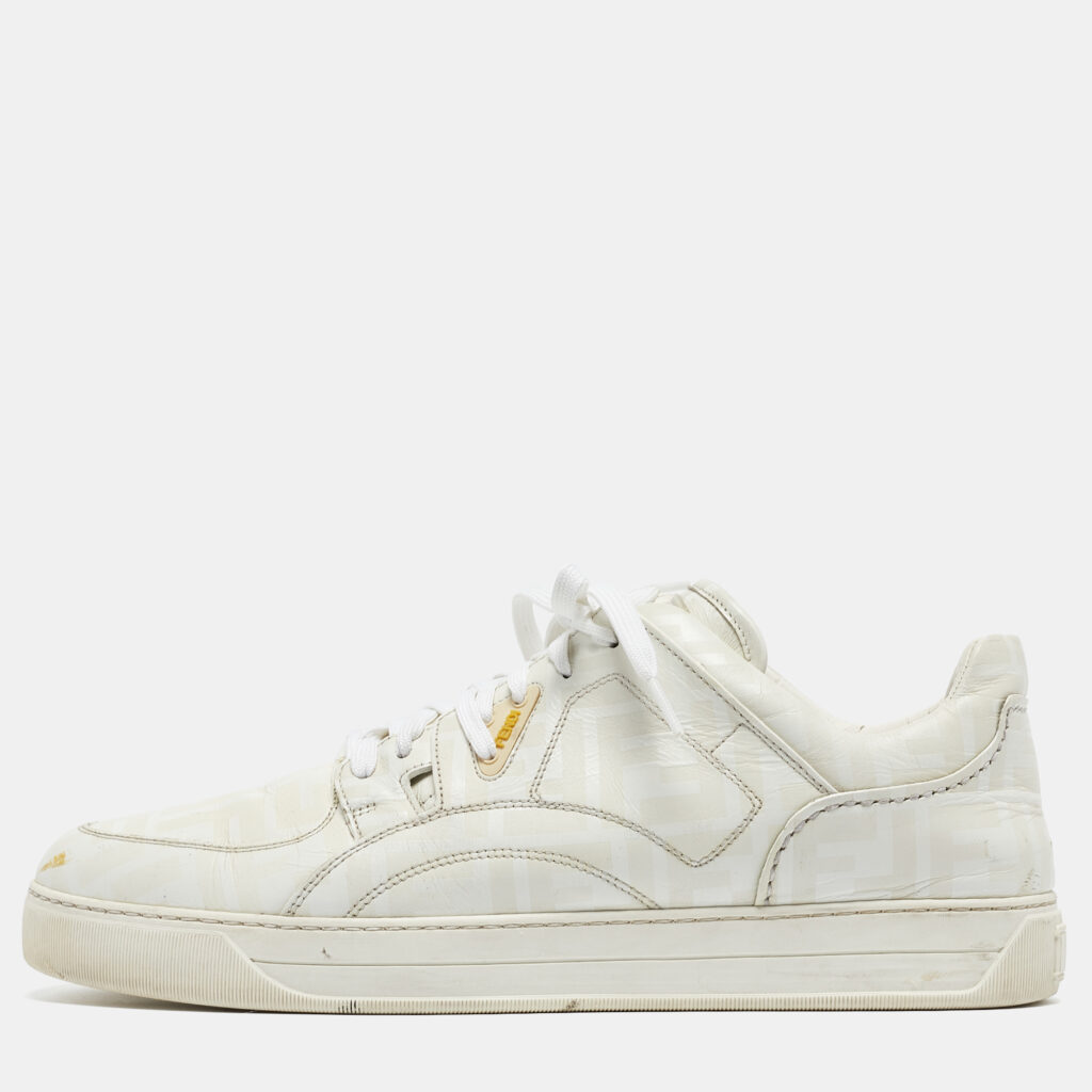 Fendi White Logo Print Leather Low Top Sneakers Size 45 Fendi White Logo Print Leather Low Top Sneakers Size 45