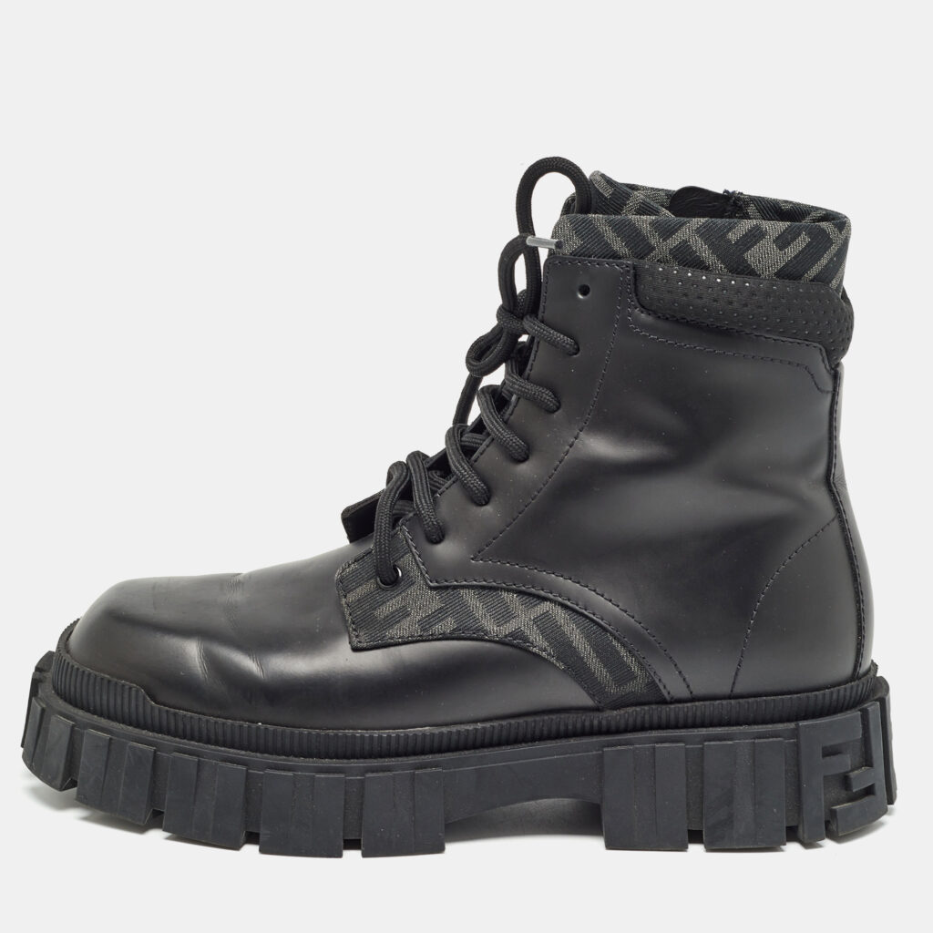 Fendi Black Leather and Canvas Ankle Boots Size 41 Fendi Black Leather and Canvas Ankle Boots Size 41