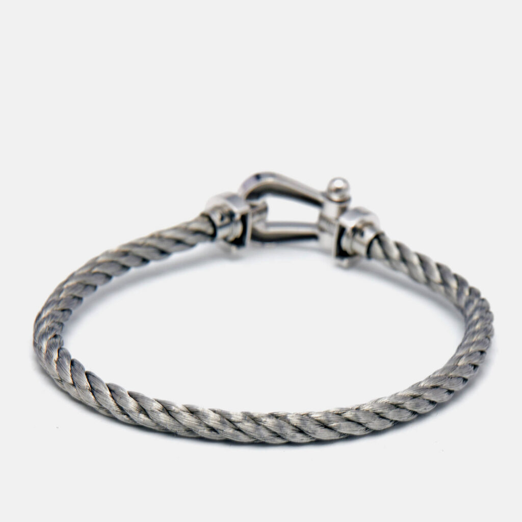 Fred Force 10 18k White Gold Steel Cord Bracelet 18