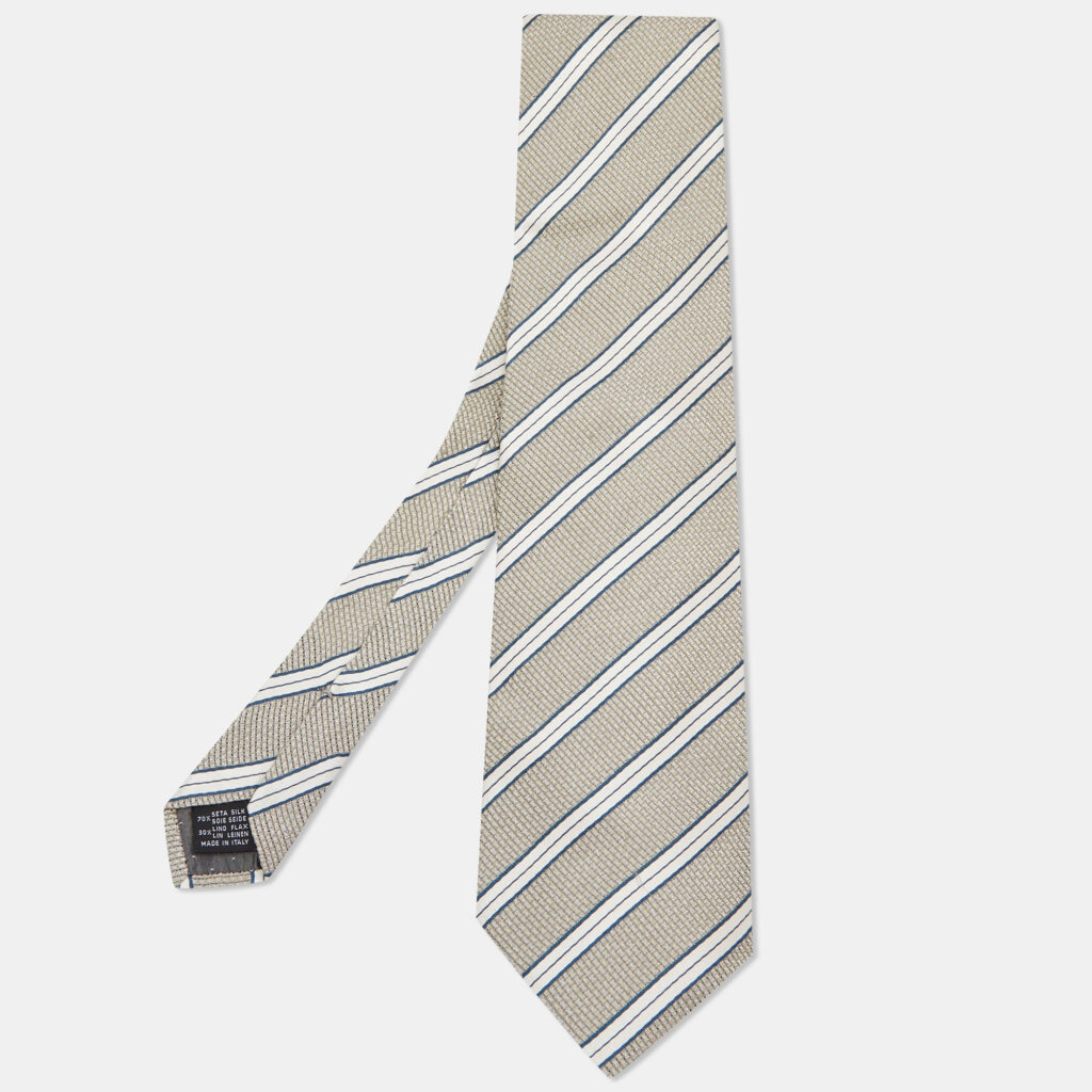 Gianfranco Ferre Beige Striped Linen Silk Tie Gianfranco Ferre Beige Striped Linen Silk Tie