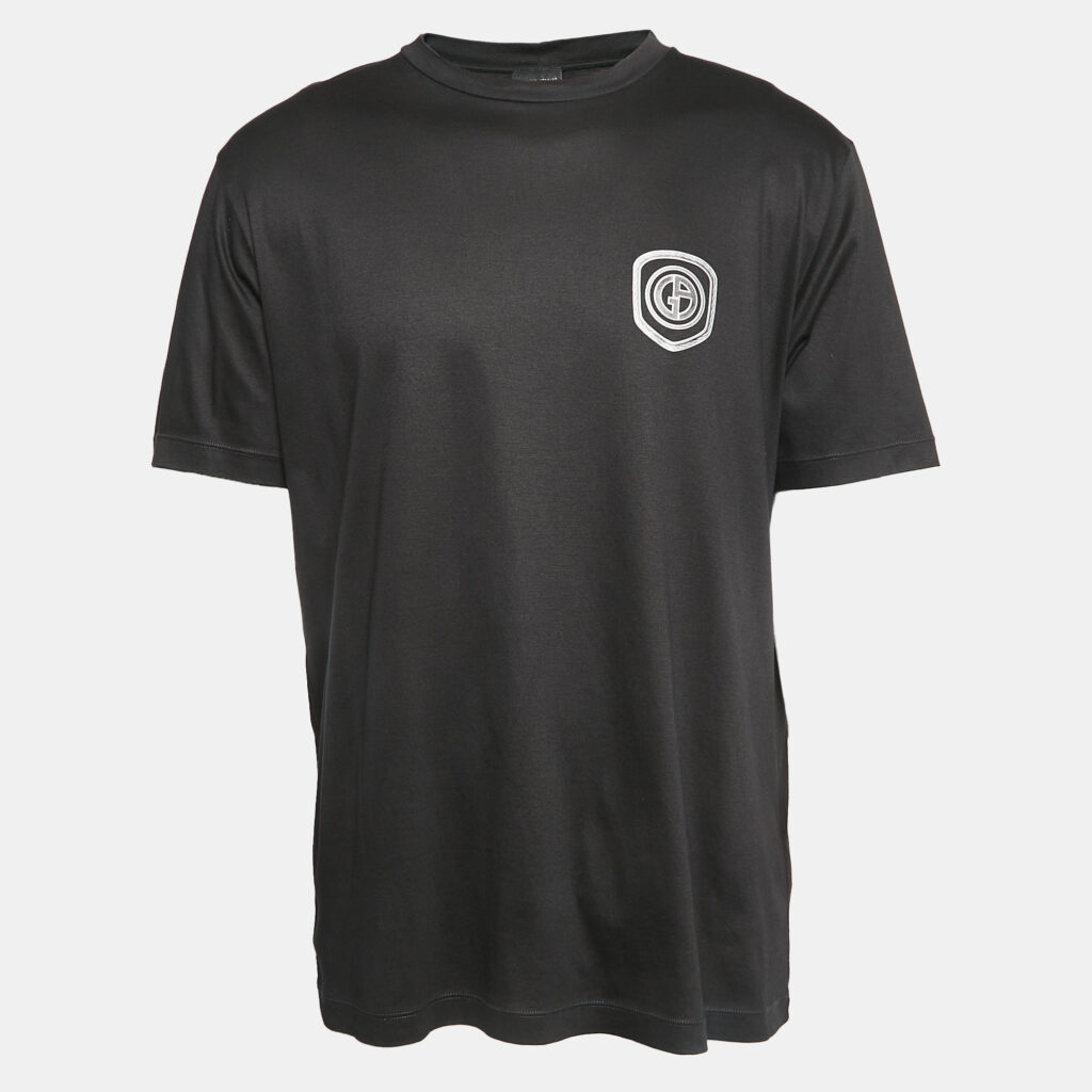 Giorgio Armani Black Printed Cotton Jersey Crew Neck T-Shirt XXL