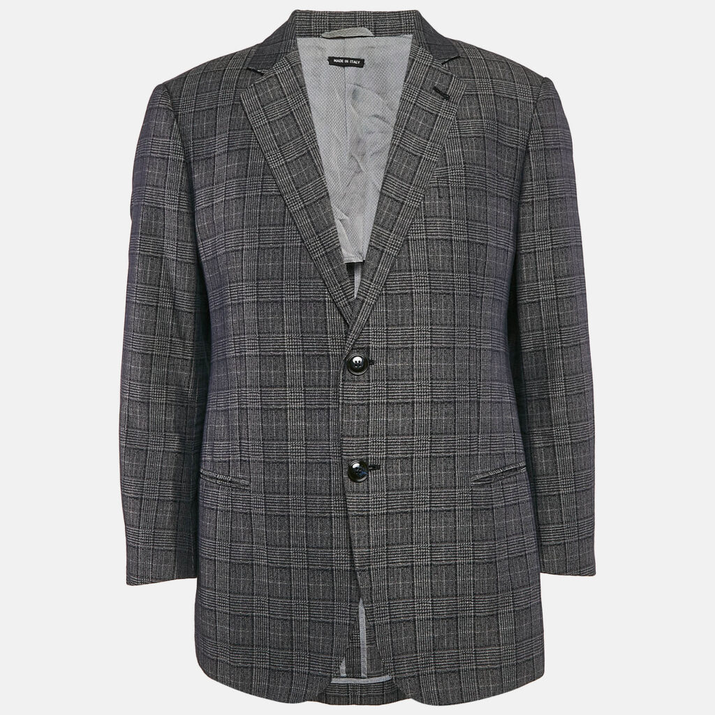 Giorgio Armani Navy Blue Prince Of Wales Checked Wool Blazer XXXL
