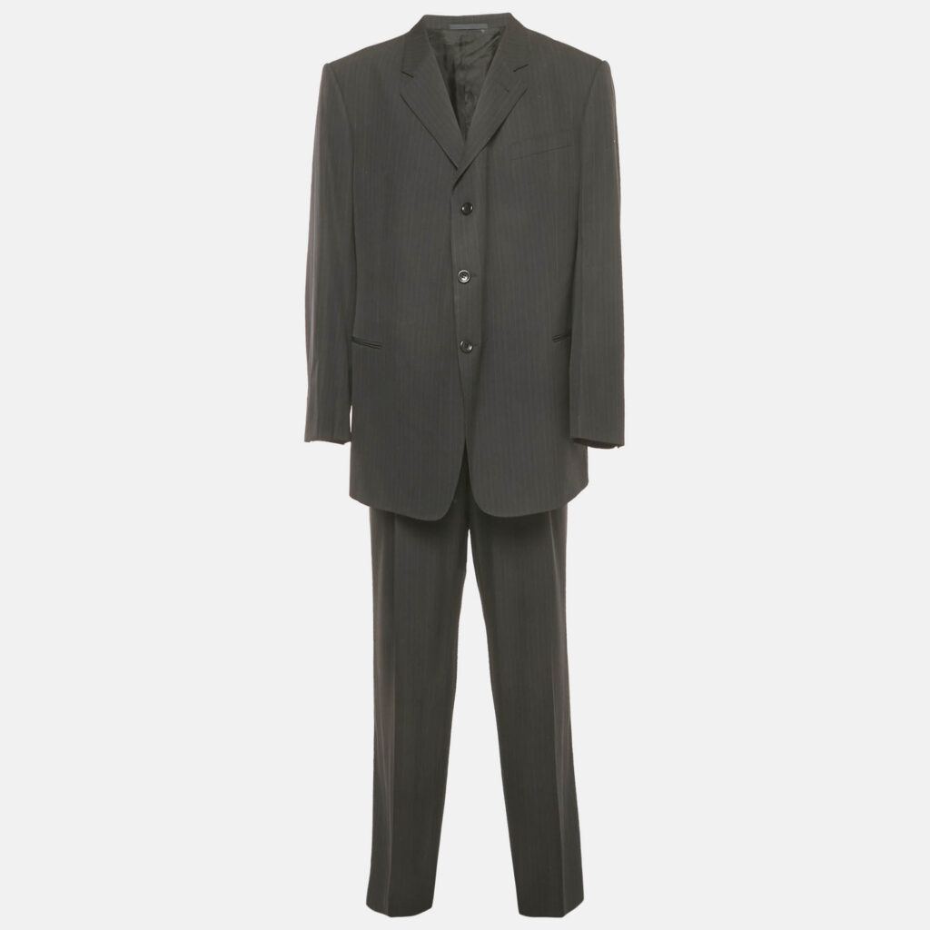 Giorgio Armani Black Pinstripe Wool Blend Regular Fit Suit 5XL Giorgio Armani Black Pinstripe Wool Blend Regular Fit Suit 5XL
