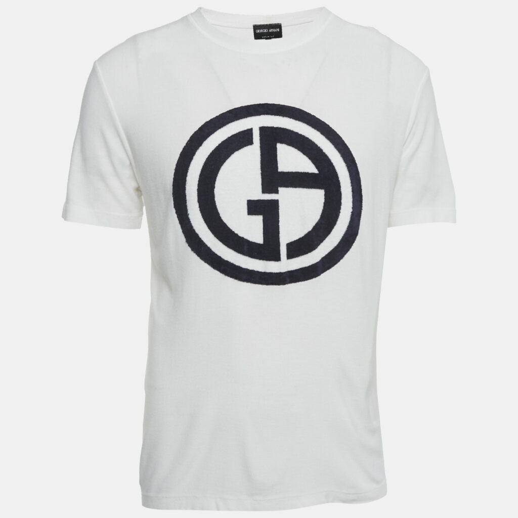 Giorgio Armani White Logo Detail Jersey Crewneck T-Shirt L Giorgio Armani White Logo Detail Jersey Crewneck T-Shirt L
