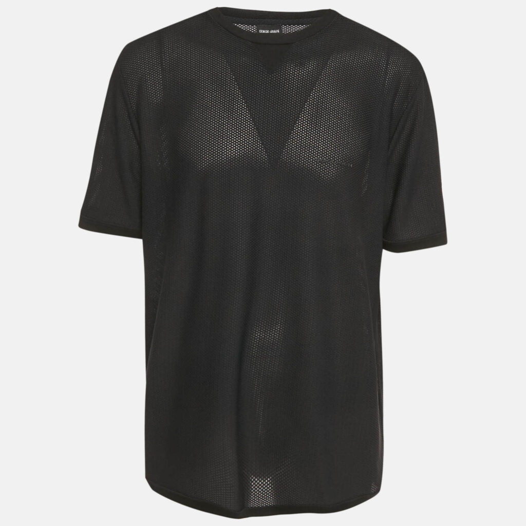 Giorgio Armani Black Logo Print Mesh Crew Neck T-Shirt XXXL