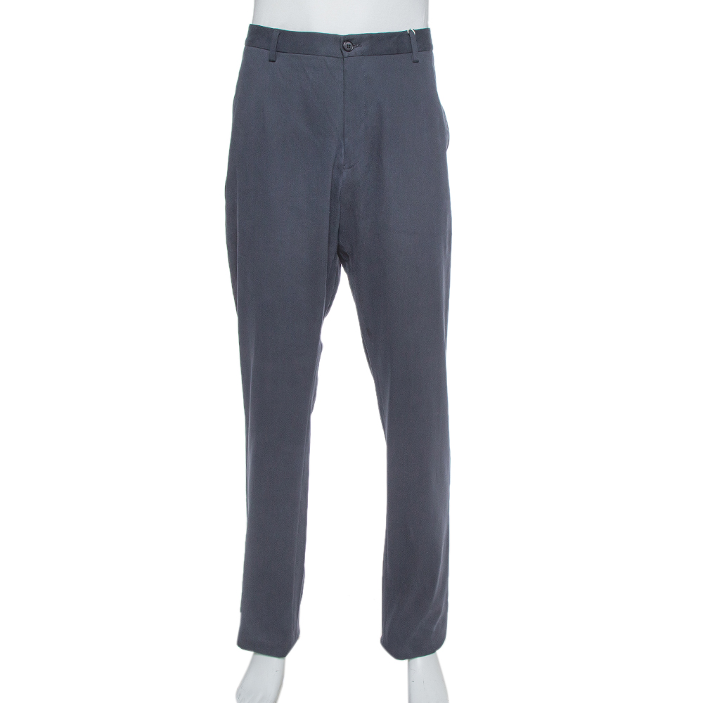 Giorgio Armani Navy Blue Textured Cotton Classic Trousers 4XL