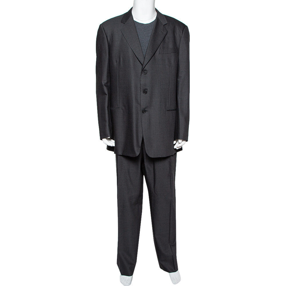 Giorgio Armani Charcoal Grey Wool Suit 5XL