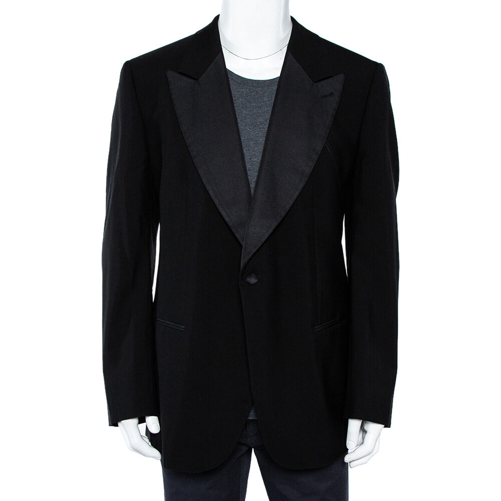 Giorgio Armani Black Wool Button Front Blazer 5XL Giorgio Armani Black Wool Button Front Blazer 5XL
